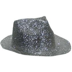 Borsalinohoed Plastic Glitter Zilver | Gangsterhoed | Glitter zilver | Glitter hoed | Mafia
